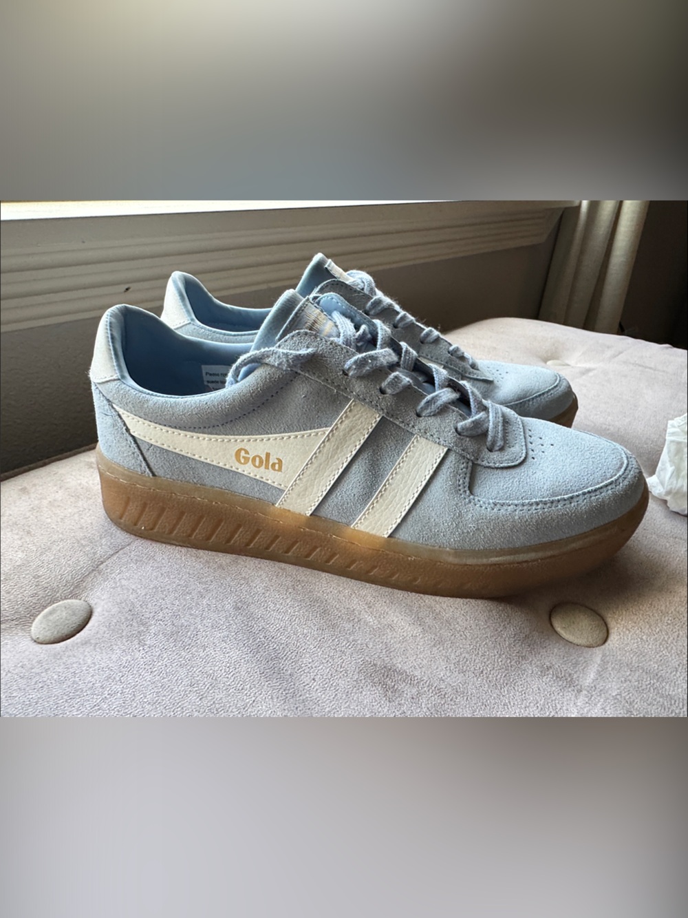 Gola Light Blue Suede Sneakers with Cream Stripes
